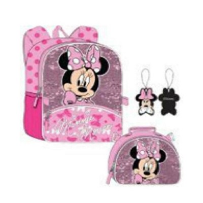 Disney Minnie Mouse 3PC Backpack Set, with Insulated Detachable Lunch Bag & Keychain