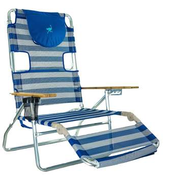Ostrich 3N1 Lightweight Lawn Beach Reclining Lounge Chair with Footrest, Outdoor Furniture for Patio, Balcony, Backyard, or Porch, Blue Stripe