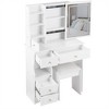 50.40"Small Size Left Drawer Desktop Vanity Table + Cushioned Stool, Touch Control Sliding LED Mirror, Tri-color Switching,Black - 2 of 4