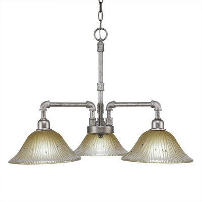 Toltec Lighting Vintage 3 - Light Chandelier in  Aged Silver with 10" Amber Crystal  Shade