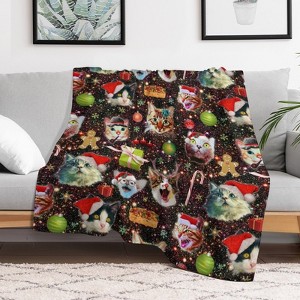 Christmas Cats in Space Galaxy Stars Christmas Throw Blanket Soft Fleece Christmas Blanket Cozy Flannel Throw for Couch Bed 40x50 inches - 1 of 1