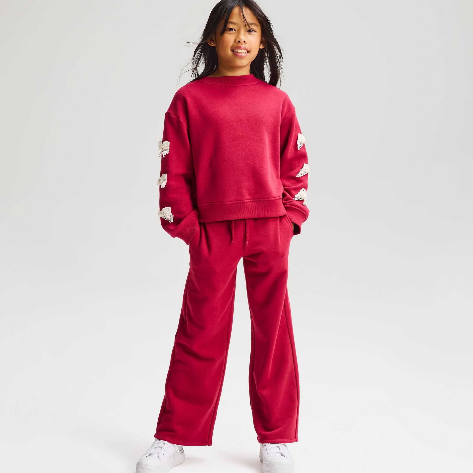 Representative product-family photo: Girls' French Terry Wide Leg Sweatpants - Cat & Jack™ Cherry Red S. Pictured option and availability are unverified.