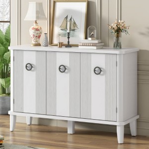Simple and Atmospheric Solid Wood Veneer Fraxinus Mandschuric Cabinet with Three Acacia Solid Doors,Adjustable - 1 of 4