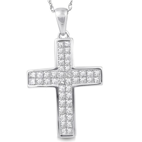 18 14K White Gold Diamond Cross Pendant Necklace