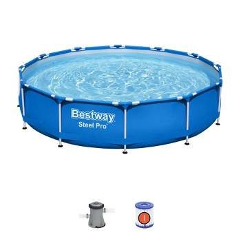 Bestway Steel Pro 12 Foot x 30 Inch Round Framed Above Ground Outdoor Backyard Swimming Pool Set with 330 GPH Filter Pump, Blue