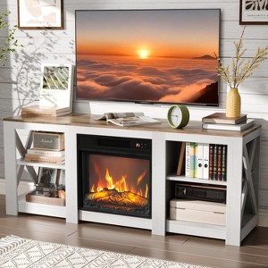 VINGLI Farmhouse Fireplace TV Stand up to 70 inch TVs, Entertainment Center with Electric Fireplace Heater & Adjustable Shelves - 1 of 4
