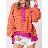 Imily Bela Women Color Block Waffle Knit Top Oversized Comfort  Casual Sweatshirt - 3 of 4