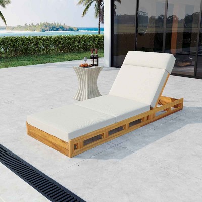 Patio Lounge Chaise Set with Headrest, Chaise Lounge with 3-Fold Cushion and Adjustable Backrest, Acacia Wood Frame Chaise Lounge-Coolbibila