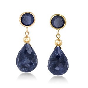 Ross-Simons 11.00 ct. t.w. Sapphire Drop Earrings in 14kt Yellow Gold - 1 of 3