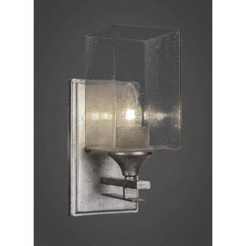 Toltec Lighting Uptowne 1 - Light Sconce in  Aged Silver with 4" Square Clear Bubble Shade