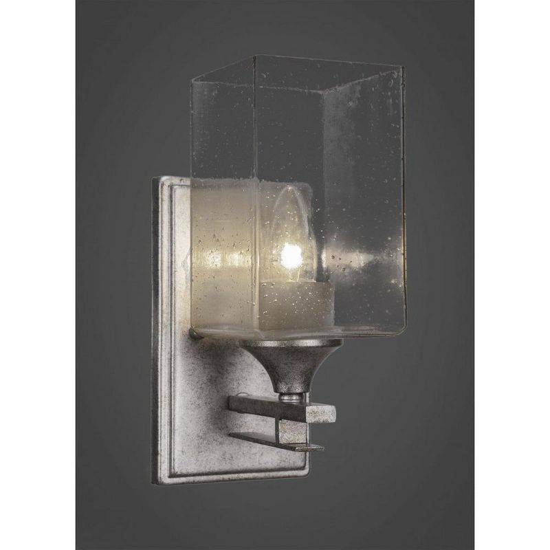 Toltec Lighting Uptowne 1 - Light Sconce in  Aged Silver with 4" Square Clear Bubble Shade, 1 of 2