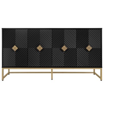 TIRAMISUBEST Black 4-Door Sideboard with Carved Details - Mobile File Cabinet with Storage for Office & Dining Room Organization