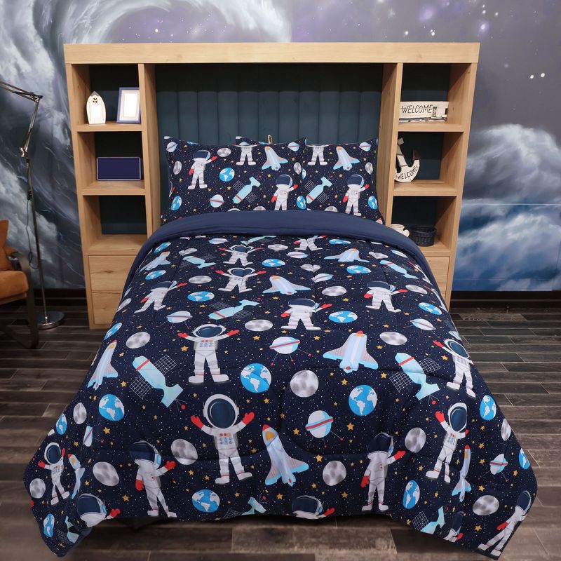 PiccoCasa Space Astronaut Pattern Kids 3 Pcs Comforter & Sham Set, 1 of 6