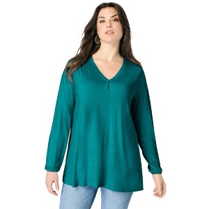 Roaman's Women's Plus Size Knit V-Neck Tunic - 1 of 2
