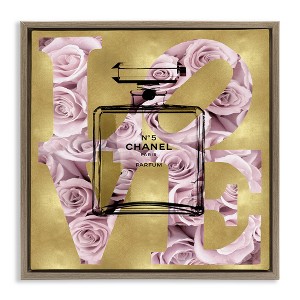 Stupell Industries Fashion Love Rose Perfume Black Framed Floater Canvas Wall Art - 1 of 4