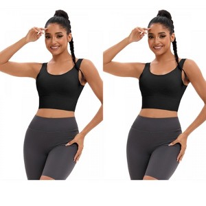 INSPIRE CHIC 2 Pcs Women's Full Coverage Deep V-Back Workout Fixed Cup Comfort Sports Bras - 1 of 4