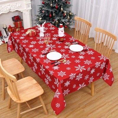 Christmas Tablecloth, Simple Snow Stick Figure Washable Table Cover, Holiday Decorative Dining Table Cover for Party Picnic Dinner Decor