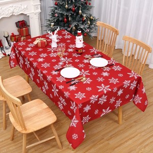 Christmas Tablecloth, Simple Snow Stick Figure Washable Table Cover, Holiday Decorative Dining Table Cover for Party Picnic Dinner Decor - 1 of 4