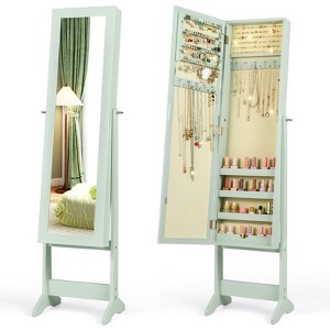 Costway Jewelry Mirrored Cabinet Armoire Organizer Storage Box with Stand Christmas Gift Black/White/Coffee/Brown - 1 of 4