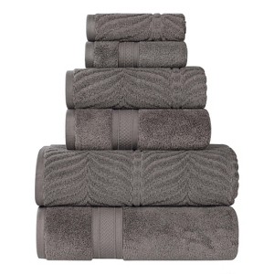 Chevron Zero Twist Cotton Solid and Jacquard Hand Towel Set of 6 by Blue Nile Mills - 1 of 4