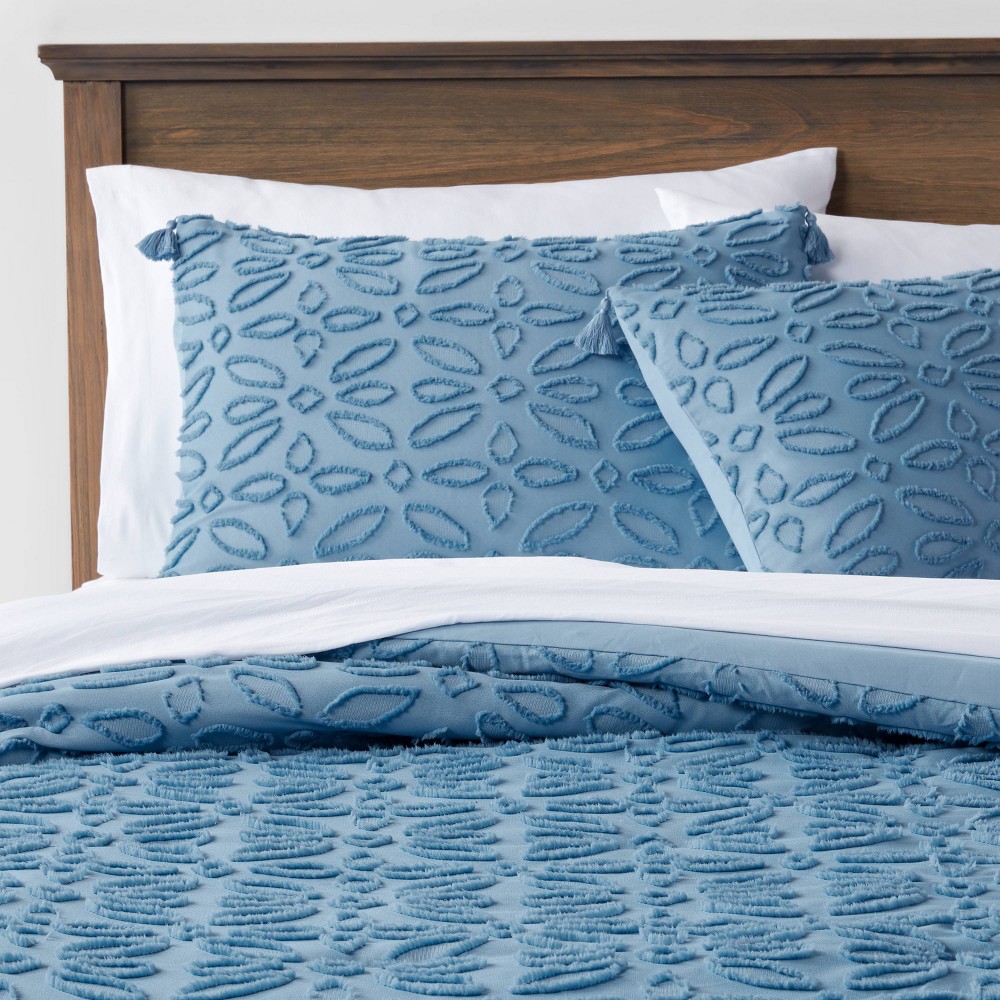 Photos - Bed Linen 7pc Full Clipped Jacquard Comforter & Sheet Set Blue - Threshold™