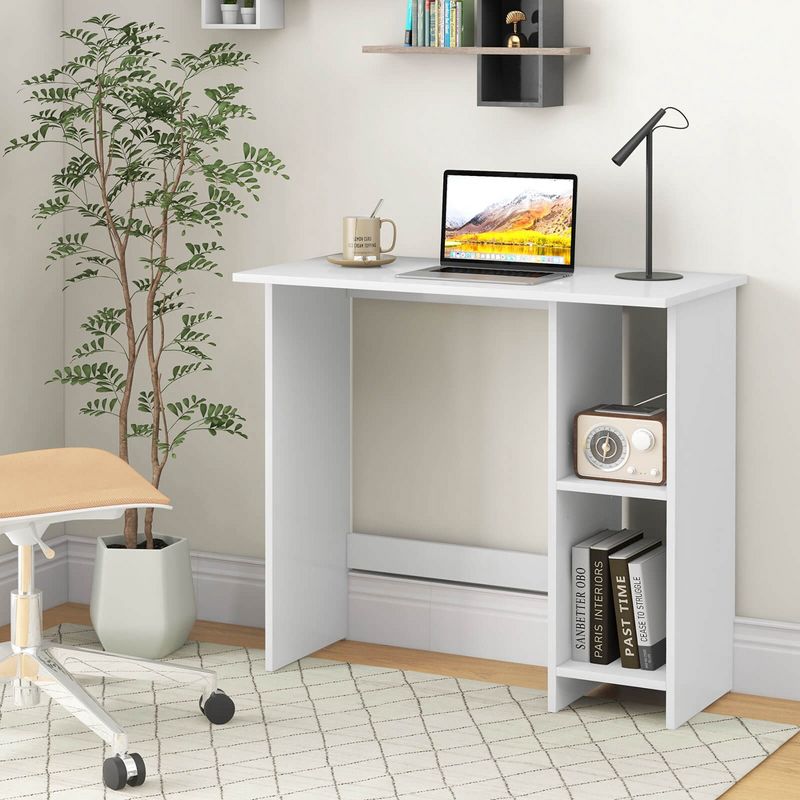 Costway Small Computer Desk with Storage Modern Writing Desk with Adjustable Shelf White, 2 of 11