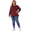 Agnes Orinda Women's Plus Size Crew Neck Front Tucks Detail Long Sleeve Solid Casual Basic Tunic Blouse - 3 of 4