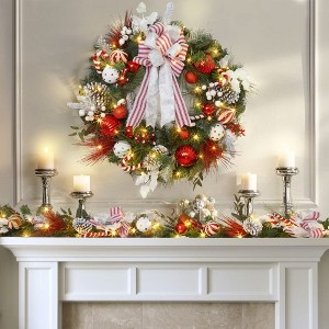 Traditional Christmas Wreath, 30 Inch Pre-Lit Lighted Christmas Wreath for Front Door with Berries - 1 of 4