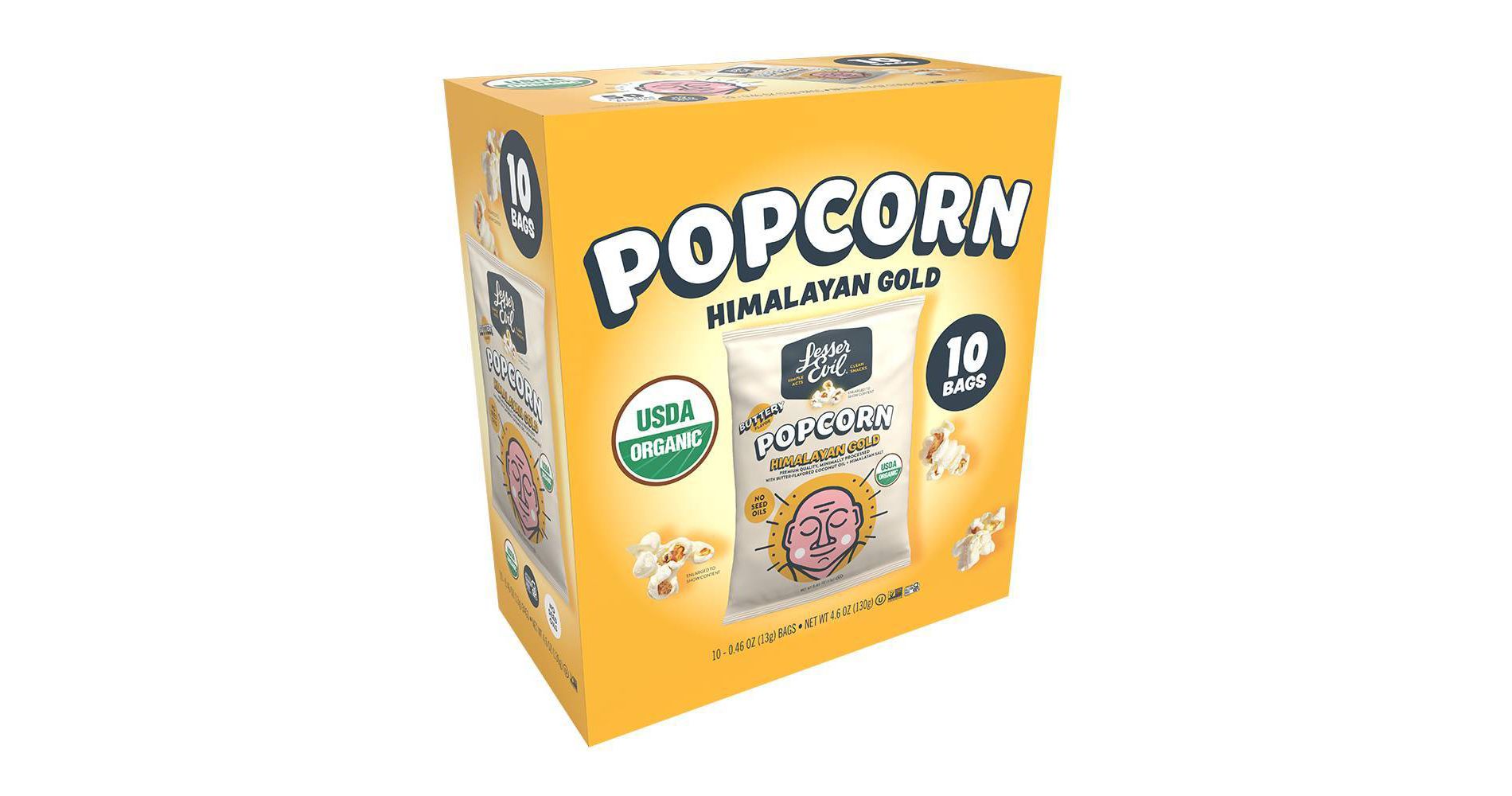 Lesserevil Organic Himalayan Gold Snack Pack Popcorn - 4.6oz/10ct