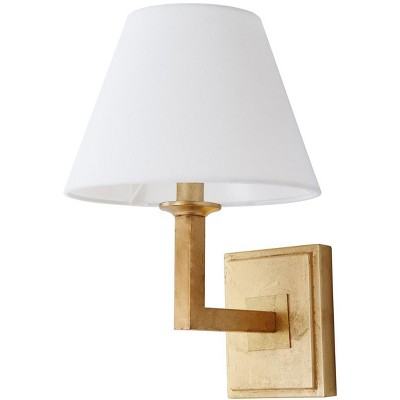 Pauline Gold Leaf Geometric Wall Sconce Set with White Cotton Shades