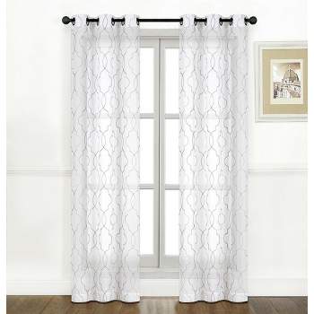 Kate Aurora Living Metallic 2 Pack Bryson Matte Sheer Embroidered Grommet Top Curtain Panels