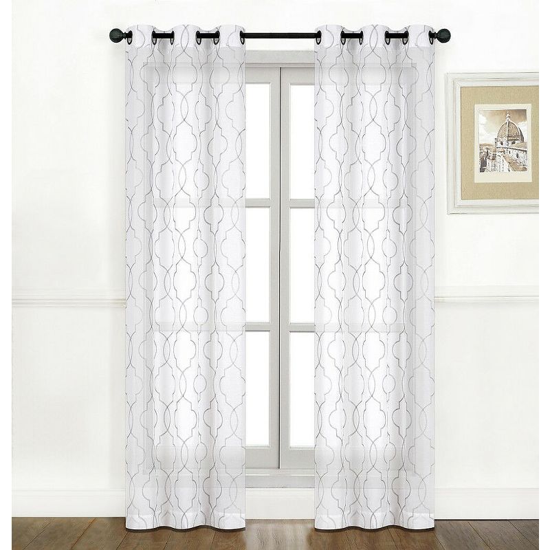 Kate Aurora Living Metallic 2 Pack Bryson Matte Sheer Embroidered Grommet Top Curtain Panels, 1 of 2