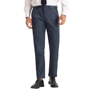 Lars Amadeus Men's Regular Fit Flat Front Business Checked Pattern Dress Pants - 1 of 4