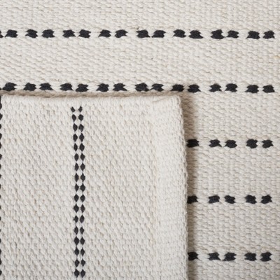 Ivory and Black Handwoven Wool Rectangular Area Rug, 6' x 9'