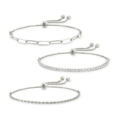 Ross-Simons Italian Sterling Silver and 1.58 ct. t.w. CZ Jewelry Set: 3 Bolo Bracelets Size