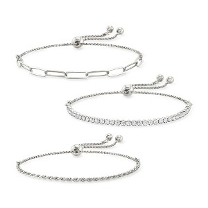 Ross-Simons Italian Sterling Silver and 1.58 ct. t.w. CZ Jewelry Set: 3 Bolo Bracelets Size - 1 of 4
