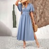 Womens Bell Sleeve Midi Dress Faux Wrap Emprie Waist Smocked Dress Formal Guest Dress A Line Side Slit Maxi Garden Party Dress - 2 of 3