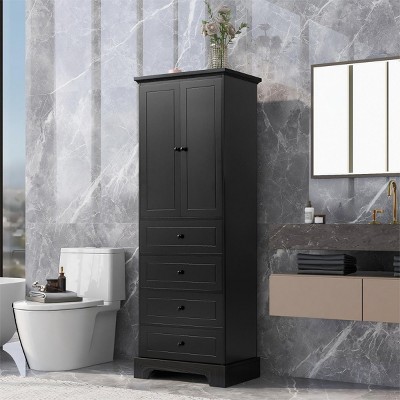 Storage Cabinet With 2 Doors And 4 Drawers For Bathroom, Bathroom Storage Cabinets With Adjustable Shelf, Bathroom Cabinets Modern-Cuddlewood