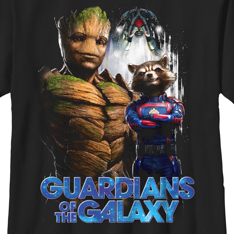 Boy's Guardians of the Galaxy Vol. 3 Groot and Rocket Poster T-Shirt, 2 of 6