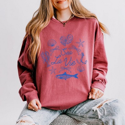 Simply Sage Market Women's Lightweight Garment Dyed Graphic Sweatshirt Sea La Vie Collage