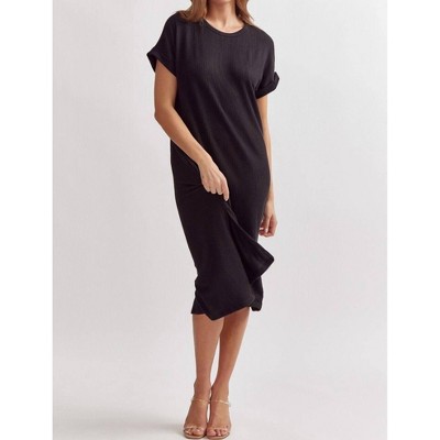 Women's Ribbed Short Sleeve Midi Dress - entro