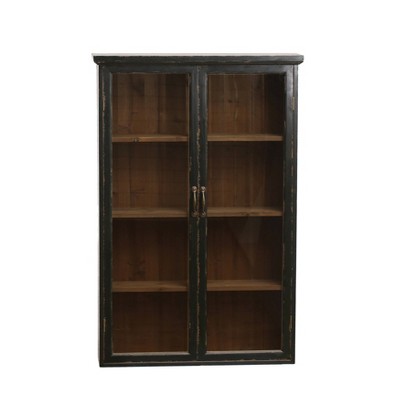 Black and Natural Wood Glass Display Cabinet with 3 Shelves