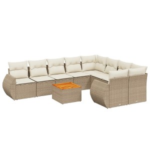 vidaXL Garden Sofa Set Beige PE Rattan Large UV-resistant materials - 1 of 4