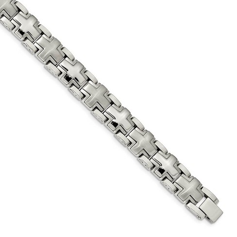 Black Bow Jewelry Men's 12mm Stainless Steel Heavy Cross Link Bracelet, 8.25 Inch - image 1 of 4