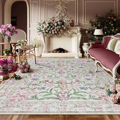 Lahome Machine Washable Back to College Series Eastern Floral Plant Floor Mat-Soft Rug for Living Room, School, Bedroom, or Entryway