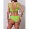 INSPIRE CHIC Women's Ruffle Trim V Neck Wide Strap Leopard Bikini Sets, Drawstring Tie Back Top Triangle Bottom 1 Set - 3 of 4