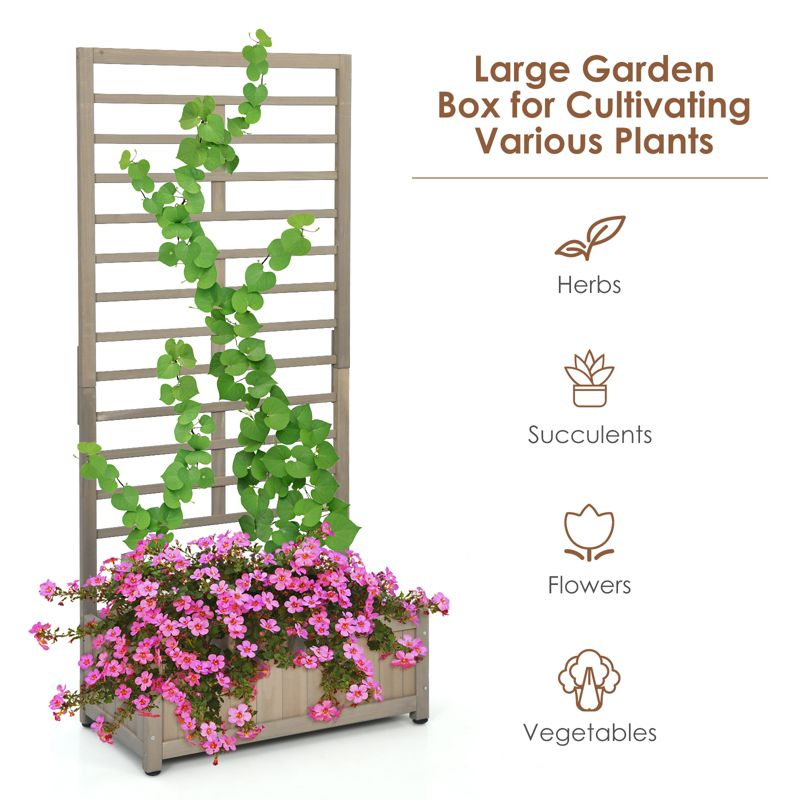 Tangkula 68" Wood Planter Box with Trellis Plant Raised Bed for Flower Climbing for Garden Balcony Patio Yard, 3 of 9