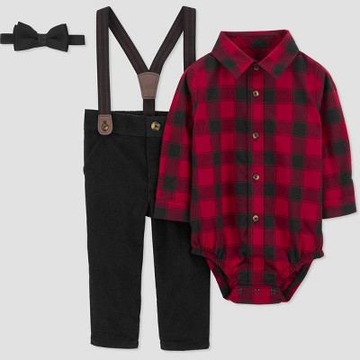 Image of Carter's Just One You®️ Baby Boys' Plaid Top & Bottom Set - Red/Black 3M
