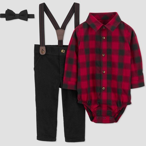 Carter s Just One You Baby Boys Plaid Top Bottom Set Red black Target