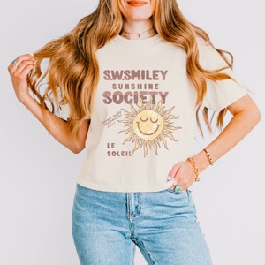 S.W.Smiley Sunshine Society - Women's Boxy Crop Top Graphic T-Shirt - 1 of 4